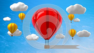 Red hot air balloons flying on sky with cloudy