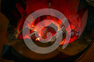 Red hot charcoal stove