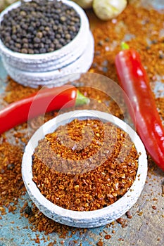 Red hot chili Cayenne and black pepper fresh and dried powdered