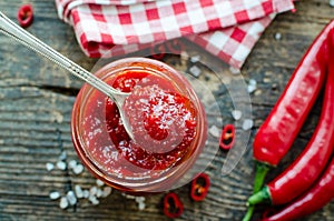 Red hot chili jam with fresh ingredients