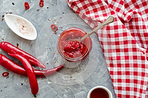 Red hot chili jam with fresh ingredients