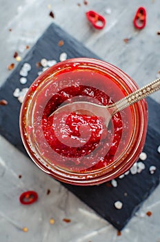 Red hot chili jam with fresh ingredients