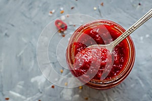 Red hot chili jam with fresh ingredients