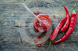 Red hot chili jam with fresh ingredients