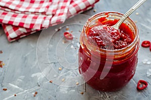 Red hot chili jam with fresh ingredients