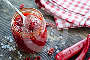 Red hot chili jam with fresh ingredients