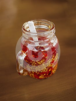 Red hot chili oil in a glass