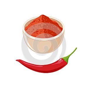 Red Hot Chili Pepper and Bowl with Powder