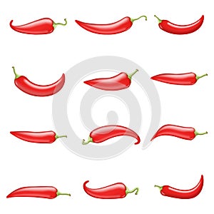 Red hot chili pepper cook ingredient raw vegetable realistic 3d design vector illustration