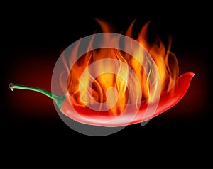 Red hot chili pepper on fire.