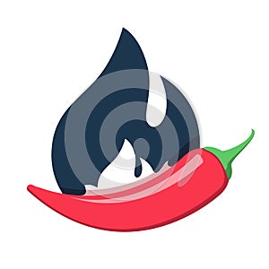 Red hot chili pepper with flames. Vector illustration on white