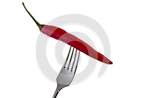 Red hot chili pepper on a fork