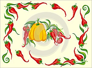 Red hot chili pepper frame corner