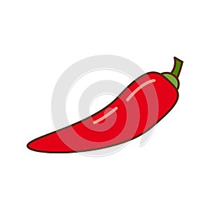 Red hot chili pepper isolated on a white background in flat modern style. A spice plant with a tail. Vector illustration