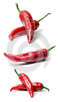 Red hot chili pepper isolated on white background. Spice for a delicious meal. A set of three images