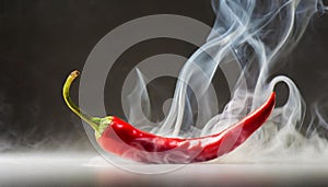 Red hot chili pepper on a white background with smoke