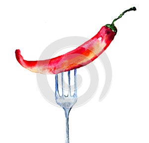 Red hot chili peppers on the fork