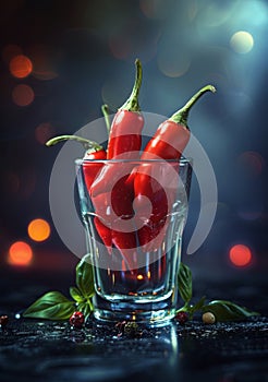 Red hot chili peppers in glass