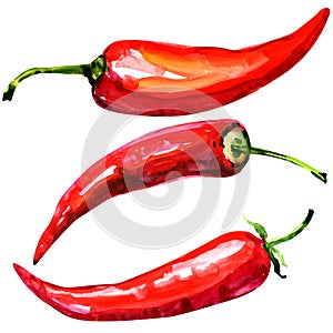 Red hot chili peppers on white background