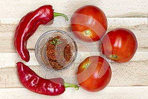 Red hot chili sauce and tomato