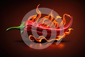 Red hot chilli pepper in fire on dark background. Generative AI