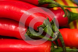 Red hot chilli peppers, close up. Background of red chilies