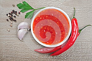Red hot chilli sauce photo
