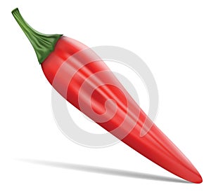 Red hot natural chili pepper pod realistic image with shadow vector illustration.