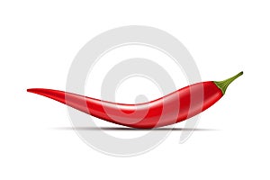 Red hot natural chili pepper pod realistic image with shadow vector illustration.