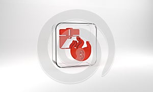 Red Hot price icon isolated on grey background. Glass square button. 3d illustration 3D render