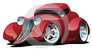 Red Hot Rod Restomod Coupe Car Cartoon Vector Illustration photo