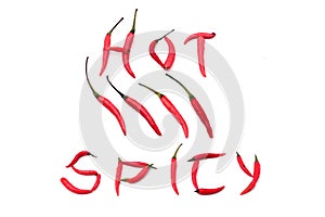 Red hot and spicy chili peppers alphabet