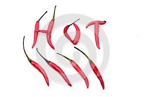 Red hot and spicy chili peppers alphabet
