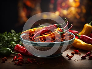 Red hot spicy chili peppers, food ingredients in studio background, cinematic food