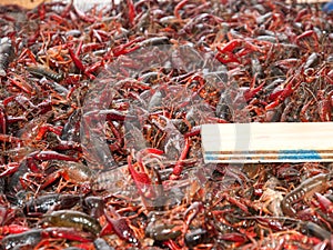 Red hot spicy crawfish fresh from the pot at Crawfish Boil festival