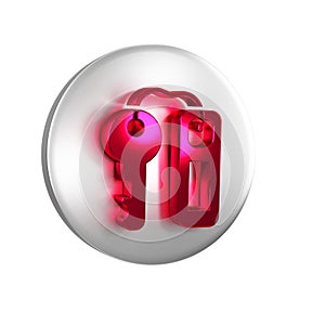 Red Hotel door lock key with number tag icon isolated on transparent background. Silver circle button.