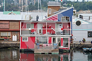 Red house boat in marina, Victoria, Canada