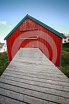 Red house with footbridge