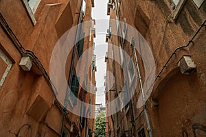 Red house fronts in the heart of Venice Italy, beautiful architecture in Venice Italy, architecture photography, buildings image