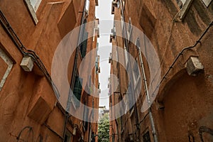 Red house fronts in the heart of Venice Italy, beautiful architecture in Venice Italy, architecture photography, buildings image