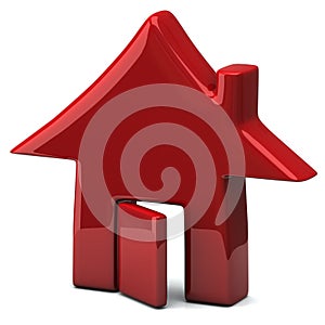 Red house icon, 3d