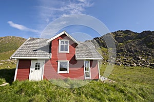 Red house in Nyksund in Norway