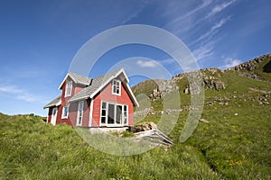 Red house in Nyksund in Norway