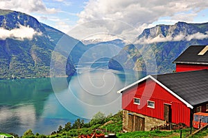 Red house over Sognefjord, Norway