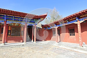 Red house of qianfosi temple in jimusar county in autumn, adobe rgb