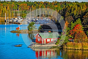 Red house on rocky shore of Ruissalo island, Finland