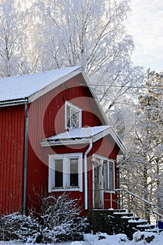Red house on winter
