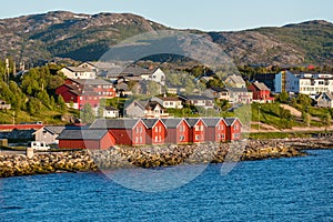 Red houses on the bay of Alta, Norway