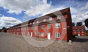 Red houses in the Kastellet fortress in Copenhagen, Denmark