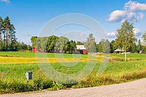 Red houses in a rural landscape